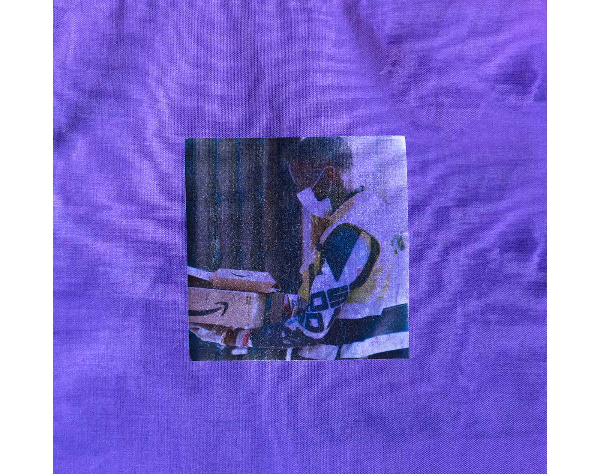 Essential worker, ironed pigment print on cotton