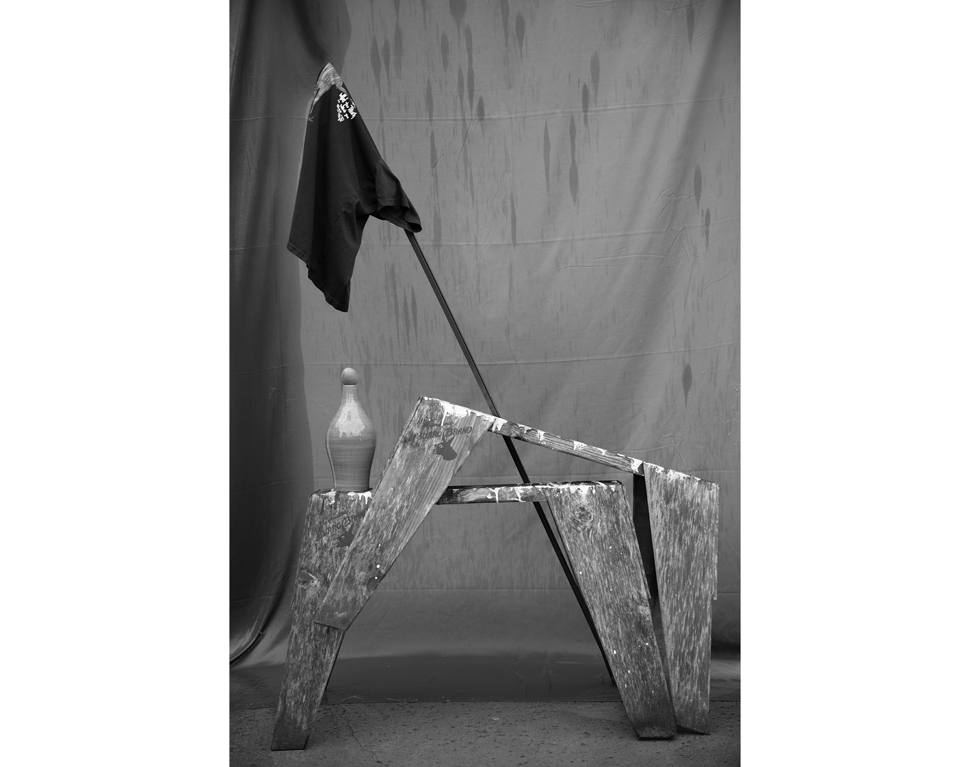 Essential worker, ironed pigment print on cotton